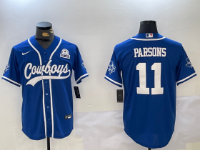 Men\'s Dallas Cowboys #11 Micah Parsons Light Blue 1960 Patch Stitched Cool Base Nike Baseball Jersey