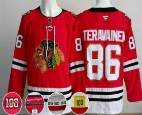 Men\'s Chicago Blackhawks #86 Teuvo Teravainen Red 100 Years Anniversary Authentic Jersey