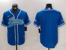 Men\'s Detroit Lions Blank Blue Cool Base Stitched Baseball Jersey