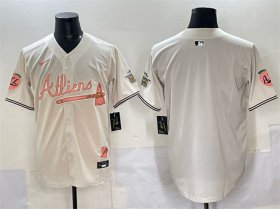 Men\'s Atlanta Braves Blank Cream 2024 Atliens & Peach With Outkast Patch Vapor Limited Stitched Baseball Jersey Cheap Wholesale