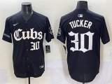 Cheap Men's Chicago Cubs #30 Kyle Tucker Black 'Gothic North Side Edition' Vapor Premier Limited Stitched Baseball Jersey