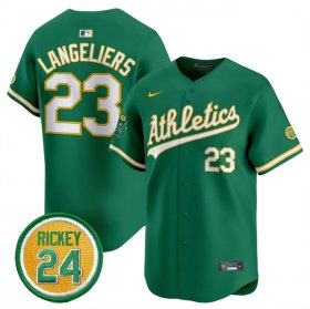 Men\'s Oakland Athletics #23 Shea Langeliers Green 2024 Limited With Rickey Henderson Patch Stitched Jersey Cheap
