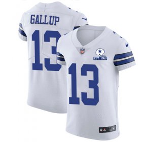 Wholesale Cheap Nike Cowboys #13 Michael Gallup White Men\'s Stitched With Established In 1960 Patch NFL New Elite Jersey