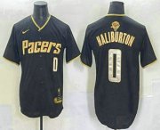 Cheap Men's Indiana Pacers #0 Tyrese Haliburton Black Gold 2025 Finals Vapor Stitched Baseball Jersey