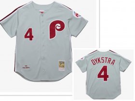 Men\'s Philadelphia Phillies #4 Lenny Dykstra Mitchell and Ness Grey 1989 Throwback Stitched MLB Jersey