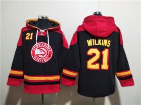 Wholesale Cheap Men\'s Atlanta Hawks #21 Dominique Wilkins Black Red Lace-Up Pullover Hoodie