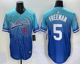 Men\'s Los Angeles Dodgers #5 Freddie Freeman Blue 2025 City Connect Limited Stitched Jersey