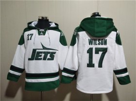 Wholesale Cheap Men\'s New York Jets #17 Garrett Wilson White Ageless Must-Have Lace-Up Pullover Hoodie