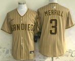 Men's San Diego Padres #3 Jackson Merrill Khaki Pinstripe Limited Stitched Jersey Cheap