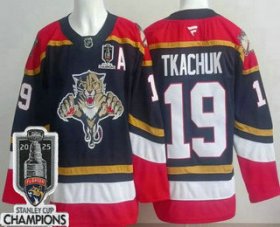 Cheap Men\'s Florida Panthers #19 Matthew Tkachuk Navy 2025 Stanley Cup Champions Authentic Jersey