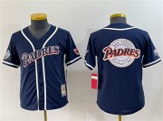 Cheap Youth San Diego Padres Team Big Logo Navy Throwback With Patch Stitched Baseball Jersey