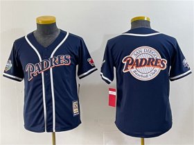 Cheap Youth San Diego Padres Team Big Logo Navy Throwback With Patch Stitched Baseball Jersey