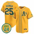 Men's Oakland Athletics #25 Brent Rooker Yellow 2024 Limited With Rickey Henderson Patch Stitched Jersey Cheap