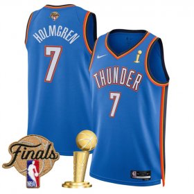 Men\'s Oklahoma City Thunder #7 Chet Holmgren Blue 2025 Finals Patch And Finals Champions Patch Icon Edition Stitched Basketball Jersey