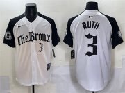 Cheap Men's New York Yankees #3 Babe Ruth White Black 'Gothic Legacy Edition' Vapor Premier Limited Stitched Baseball Jersey