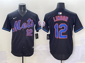 Cheap Men\'s New York Mets #12 Francisco Lindor Black Alternate Limited Stitched Baseball Jersey