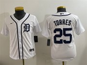 Cheap Youth Detroit Tigers #25 Gleyber Torres White Cool Base Stitched Baseball Jersey