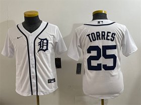 Cheap Youth Detroit Tigers #25 Gleyber Torres White Cool Base Stitched Baseball Jersey