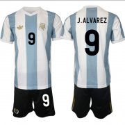 Men's Argentina #9 Julian Alvarez White Blue 2024-25 50th Anniversary Home Soccer Jersey Suit Cheap