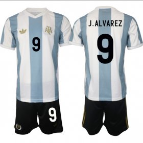 Men\'s Argentina #9 Julian Alvarez White Blue 2024-25 50th Anniversary Home Soccer Jersey Suit Cheap