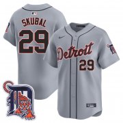 Cheap Men's Detroit Tigers #29 Tarik Skubal Gray Logo Patch Vapor Premier Limited Stitched Baseball Jersey