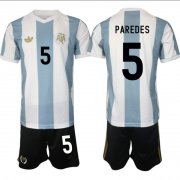 Men's Argentina #5 Leandro Paredes White Blue 2024-25 50th Anniversary Home Soccer Jersey Suit Cheap
