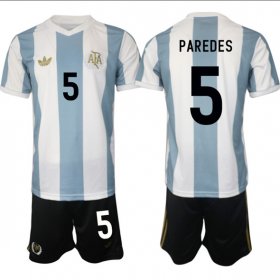 Men\'s Argentina #5 Leandro Paredes White Blue 2024-25 50th Anniversary Home Soccer Jersey Suit Cheap