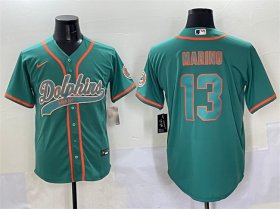 Cheap Men\'s Miami Dolphins #13 Dan Marino Aqua Cool Base Stitched Baseball Jersey