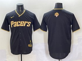 Men\'s Indiana Pacers Blank Black Gold 2025 Finals Vapor Stitched Baseball Jersey