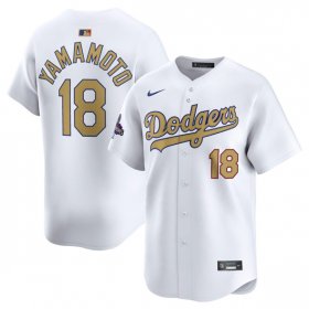 Men\'s Los Angeles Dodgers #18 Yoshinobu Yamamoto White 2025 Gold Collection Limited Stitched Baseball Jersey Cheap