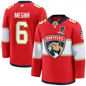 Men\'s Florida Panthers #6 Jaycob Megna Red Home 2025 Stanley Cup Champions Patch Stitched Jersey