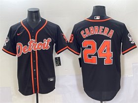 Cheap Men\'s Detroit Tigers #24 Miguel Cabrera Black With Patch Cool Base Stitched Baseball Jersey