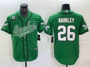 Cheap Men's Philadelphia Eagles #26 Saquon Barkley Green With 3-star C Patch Cool Base Baseball Stitched Jersey