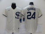Wholesale Cheap Men's Chicago White Sox #24 Yasmani Grandal 2021 Cream Navy Field of Dreams Name Flex Base Stitched Jersey