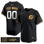Men's Chicago Cubs Active Player Custom Black Gold 'Ryne Sandberg Tribute' Vapor Limited V3 Stitched Baseball Jersey Cheap Wholesale