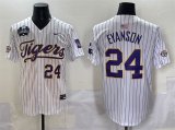 Cheap Men's LSU Tigers #24 Anthony Eyanson White Pinstripe 2025 World Series & SEC Patch Stitched Baseball Jersey