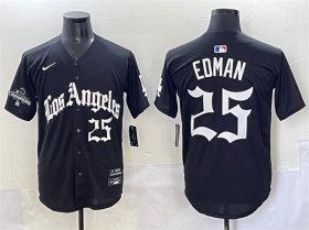 Men\'s Los Angeles Dodgers #25 Tommy Edman Black Mexico 2025 LA Gothic Style With 2024 World Series Champions Patch Vapor Premier Limited Stitched Baseball Jersey