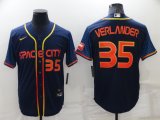 Wholesale Cheap Men's Houston Astros #35 Justin Verlander Number 2022 Navy Blue City Connect Cool Base Stitched Jersey