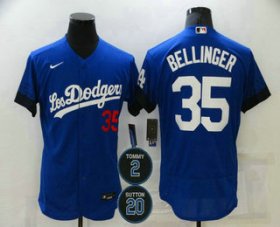 Wholesale Cheap Men\'s Los Angeles Dodgers #35 Cody Bellinger Blue #2 #20 Patch City Connect Flex Base Stitched Jersey