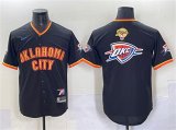 Cheap Men's Oklahoma City Thunder Team Big Logo Black 2025 Finals Vapor Stitched Baseball Jersey