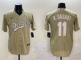 Men\'s Los Angeles Dodgers #11 Roki Sasaki Cream Cool Base Stitched Baseball Jersey Cheap