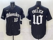Cheap Men's Milwaukee Brewers #10 Sal Frelick Black 'Gothic 414 Shadows Edition' Vapor Premier Limited Stitched Jersey