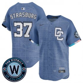Men\'s Washington Nationals #37 Stephen Strasburg Blue 2025 City Connect Limited Stitched Baseball Jersey Cheap
