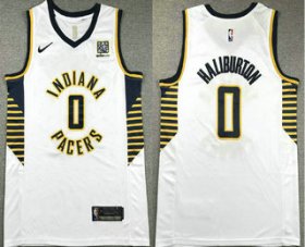 Men\'s Indiana Pacers #0 Tyrese Haliburton White Association Edition Sponsor Stitched Jersey