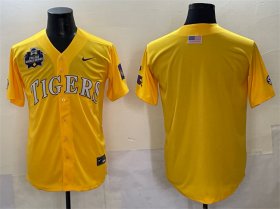 Cheap Men\'s LSU Tigers Blank Gold 2025 World Series & SEC Patch Stitched Baseball Jersey