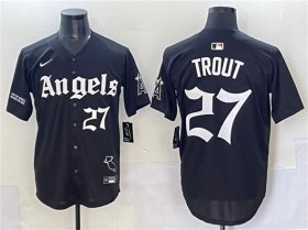 Men\'s Los Angeles Angels #27 Mike Trout Black \'Gothic Halo Edition\' Vapor Limited Stitched Jersey