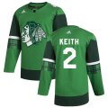 Wholesale Cheap Chicago Blackhawks #2 Duncan Keith Men's Adidas 2020 St. Patrick's Day Stitched NHL Jersey Green.jpg.jpg