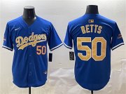 Cheap Men's Los Angeles Dodgers #50 Mookie Betts Royal 2025 Gold Collection Limited Stitched Baseball Jersey