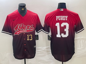 Cheap Men\'s San Francisco 49ers #13 Brock Purdy Number Red Black Stitched Baseball Jersey