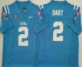 Cheap Men\'s Ole Miss Rebels #2 Jaxson Dart Light Blue 2025 FUSE College Football Jersey